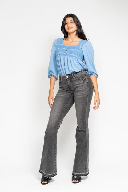 Judy Blue Tummy Control Washed Grey with Flare Hem