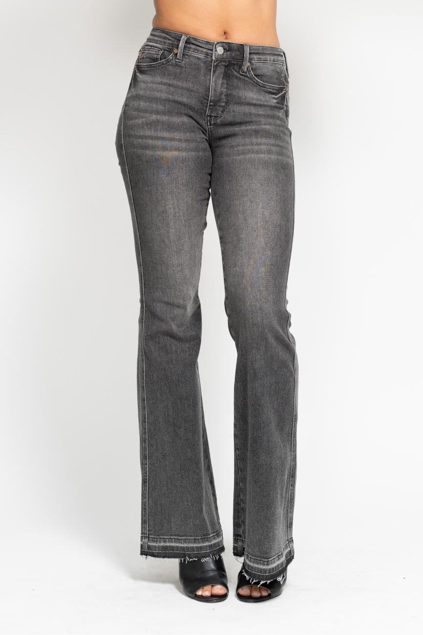 Judy Blue Tummy Control Washed Grey with Flare Hem