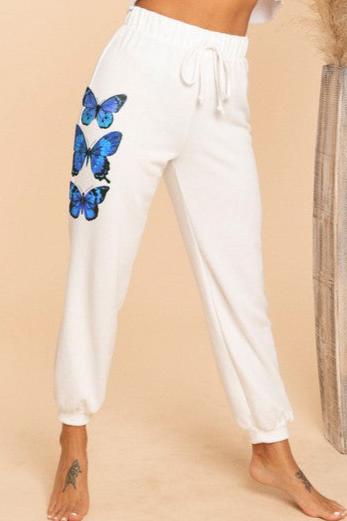 Butterflies Blue  Print On Both Sides Sweat Pants