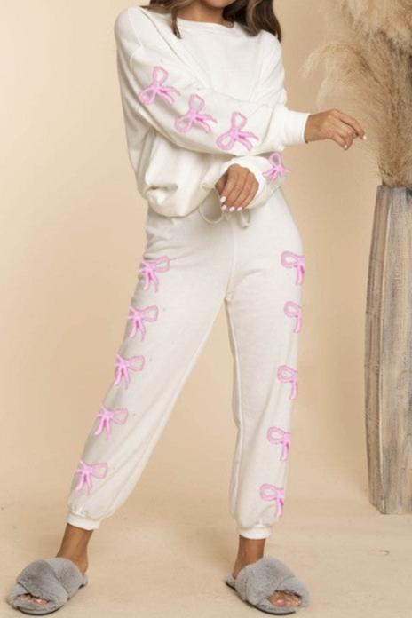 5 Bows Print On Both Sides Sweat Pants