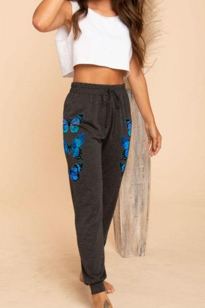 Butterflies print on both sides sweat pants