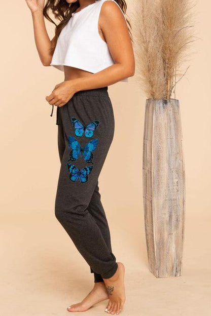 Butterflies print on both sides sweat pants