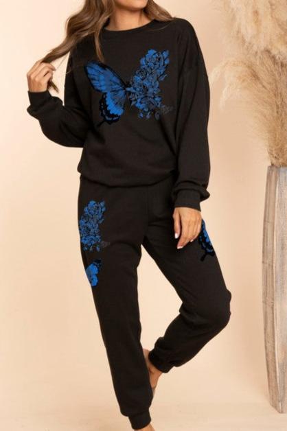 Butterflies print on both sides sweat pants