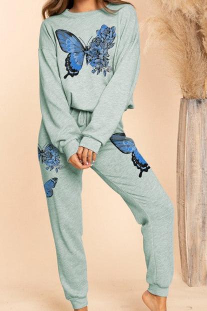 Butterflies print on both sides sweat pants