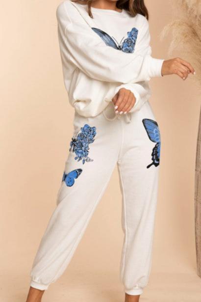 Butterflies print on both sides sweat pants