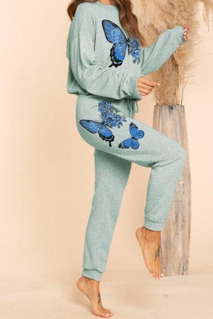 Butterflies print on both sides sweat pants