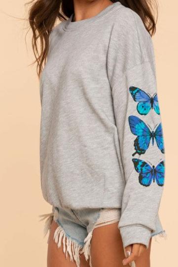 Butterfly printed sweatshirts on sleeves