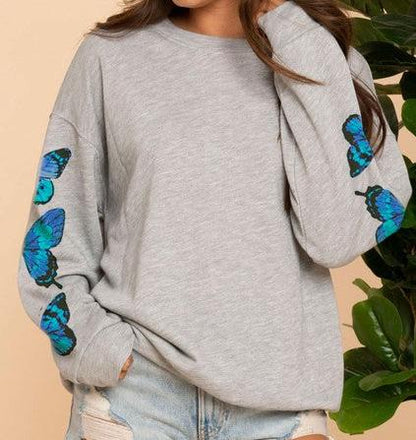 Butterfly printed sweatshirts on sleeves