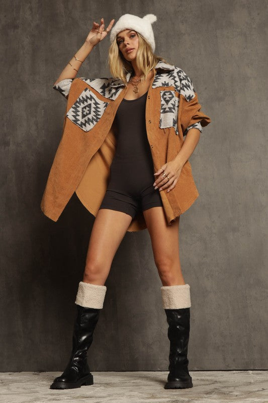 Corduroy Aztec contrast jacket