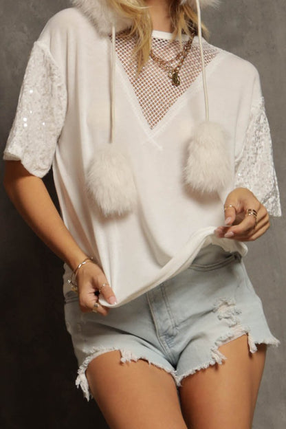 Sequin Sleeves with Jewel Front Top