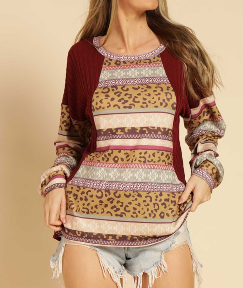 Color Block Printed Knit Top